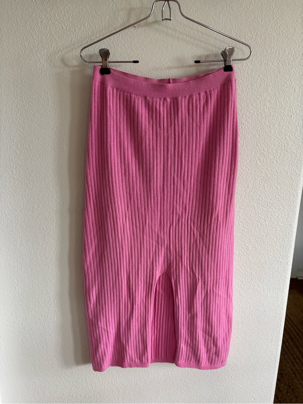 Free People Pink Ribbed Midi Pencil Skirt